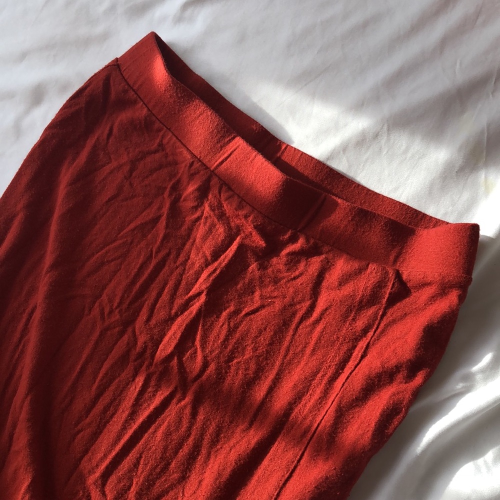 F21 long red orange maxi skirt w/ slit